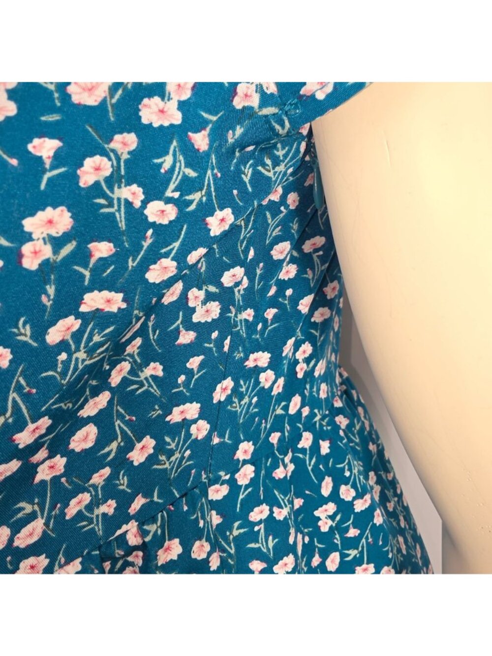 Women's Teal Blue Green Floral Dress Ruffled Layered XL Flowy Lightweight Cap Sl - Picture 5 of 6